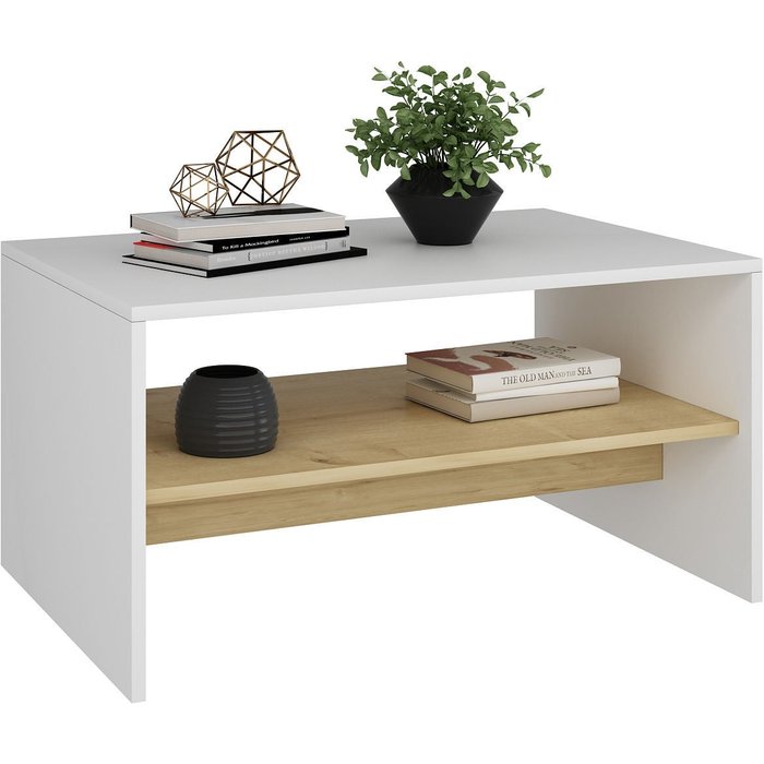 Mesa baja de madera apollon - 90 x 45 x 46 cm - blanco
