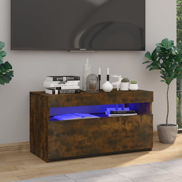 Mueble tv con luces led roble ahumado 75x35x40 cm