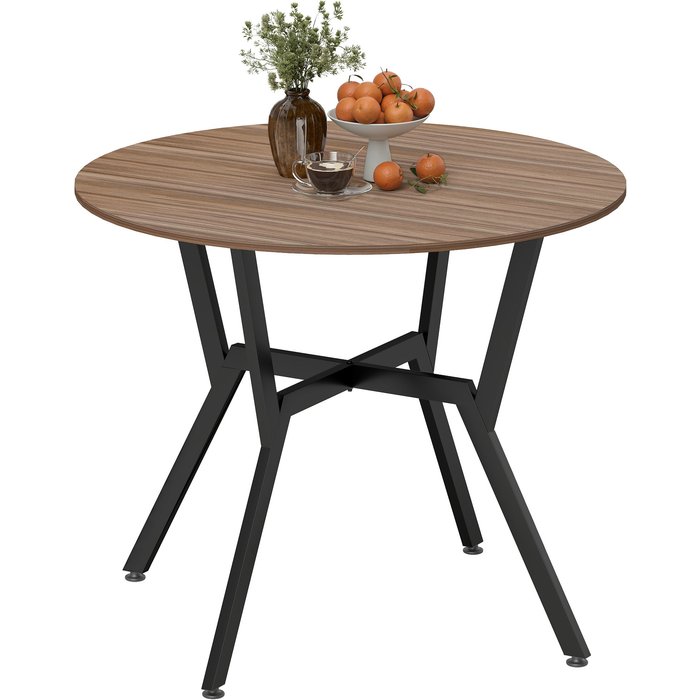 Mesa de comedor redonda industrial ø90cm madera y acero marrón y negro