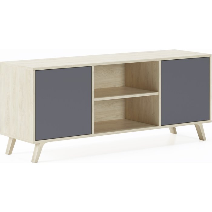 Mueble tv 140 con 2 puertas modelo wind, color roble/gris
