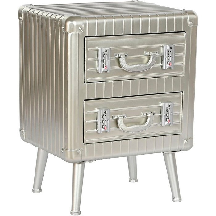 Mesita de noche home esprit plateado metal madera mdf 46 x 39 x 63 cm