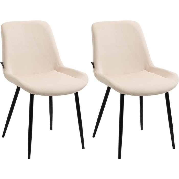 Juego de 2 sillas de comedor victoria de terciopelo crema.