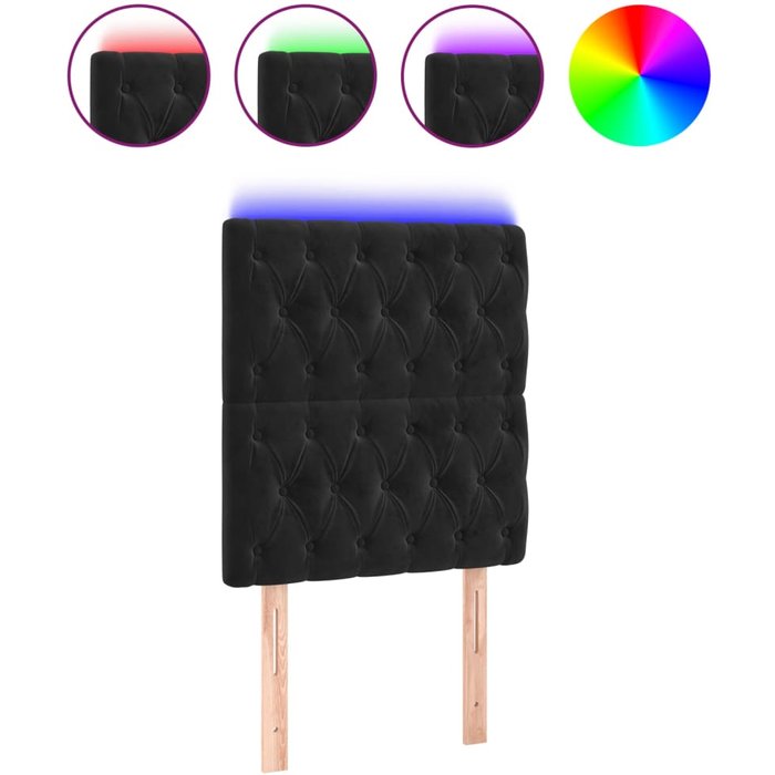 Cabecero cama - mueble cabecero con luces led terciopelo negro 80x7x118/128 cm