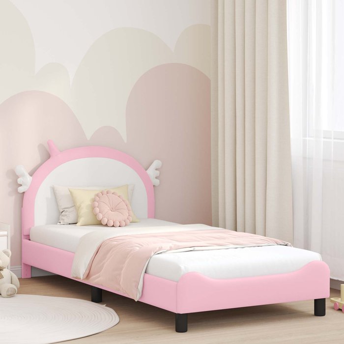 Cama para niños con cabecero con cabecera rosa 90 x 190 cm pu
