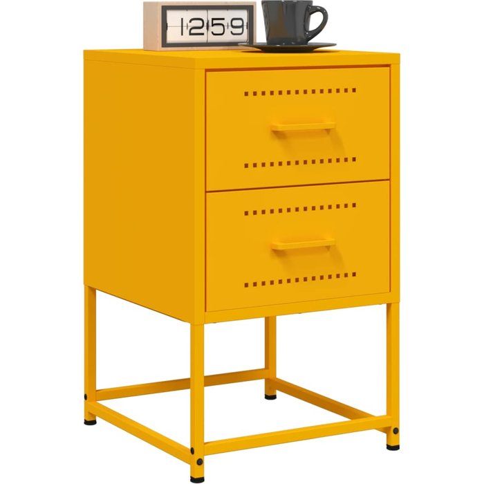 Mesitas de noche de 2 piezas, amarillo mostaza, 36x39x60,5 cm, acero