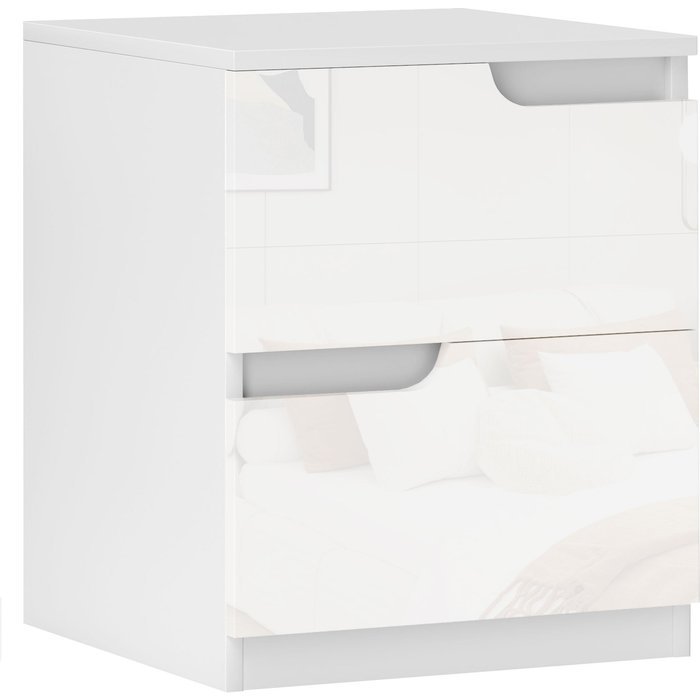 Mesa auxiliar, mesita de noche de alto brillo - blanca