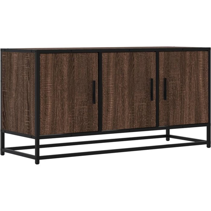 Mueble tv madera ingeniería y metal marrón roble 100x35x50 cm - comfortxl