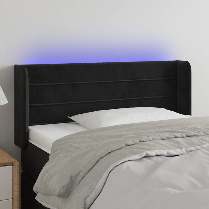 Cabecero con led de terciopelo negro 93x16x78/88 cm