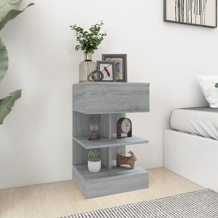 Mesita de noche sonoma, gris, 40x35x65 cm, madera de ingeniería.
