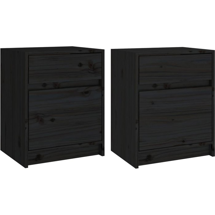 Mesitas de noche 2 uds negro 40x31x50 cm madera maciza de pino