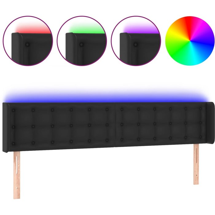 Cabecero con led cuero sintético negro 203x16x78/88 cm - comfortxl