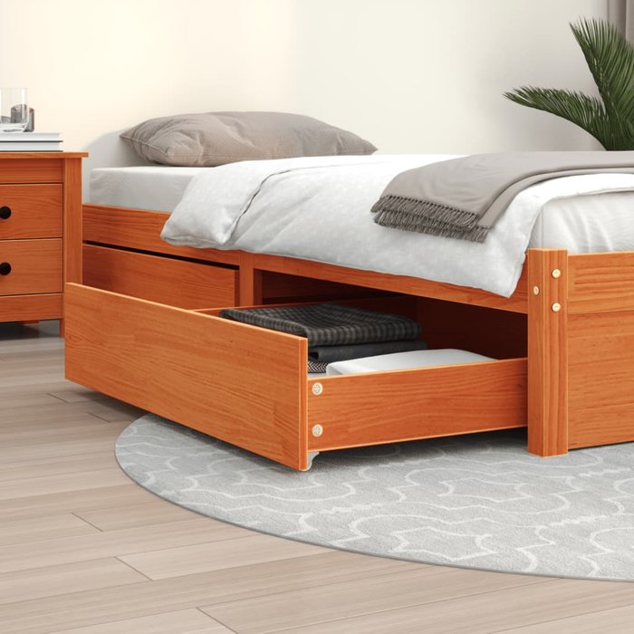 Cajones de cama 2 piezas madera de pino maciza cera marrón