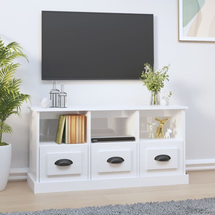 Vidaxl mueble de tv madera contrachapada blanco brillo 100x35x50 cm