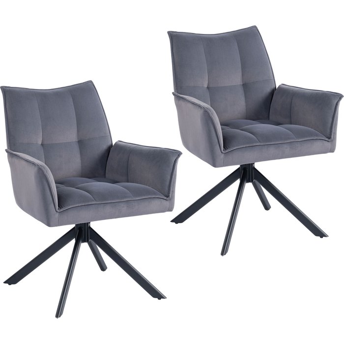 Conjunto 2 sillas giratorias 360° terciopelo gris 63x64x85cm