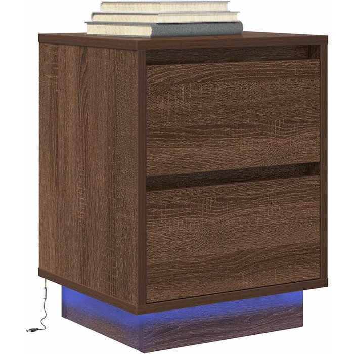 Maison exclusive - mesilla de noche con luces led roble marrón 38x34x50 cm