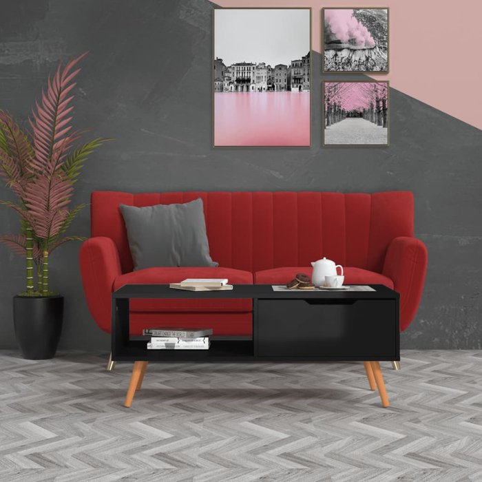 Mesa de centro aglomerado negro brillo 100x49,5x43 cm