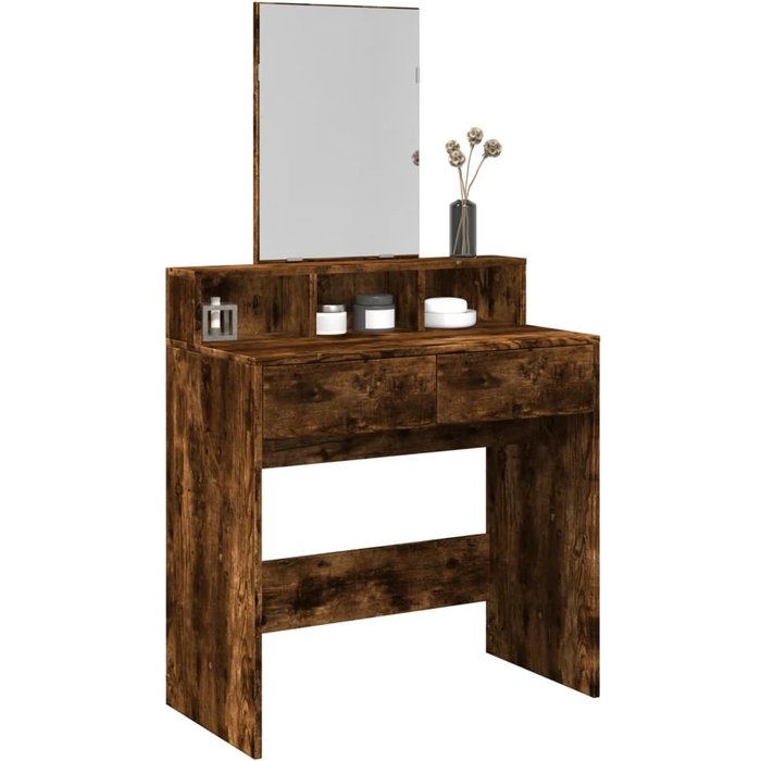 Tocador con espejo, roble ahumado, 80x41x144,5 cm