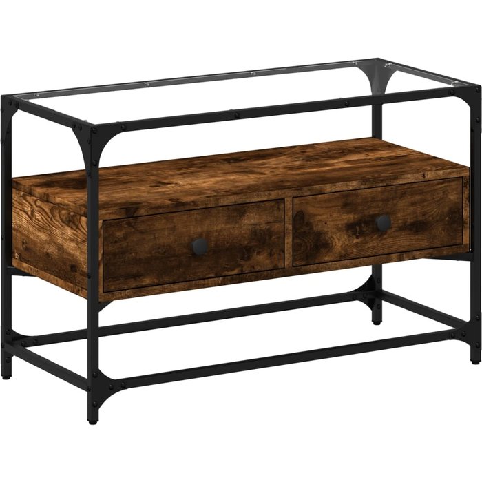 Mueble tv de cristal y madera laminada roble ahumado 80x35x51 cm - comfortxl
