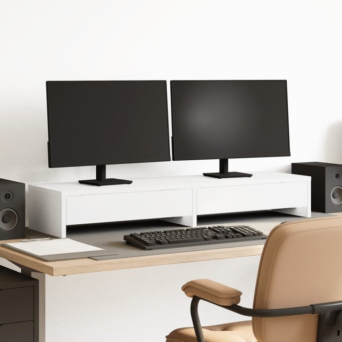 Soporte para monitor con cajones de madera contrachapada blanca