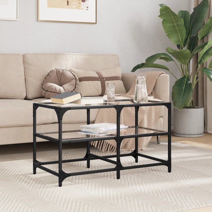 Mesa de centro con tapa de cristal transparente 78,5x40x45cm acero