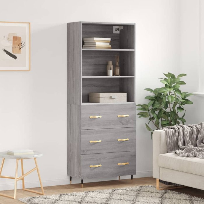Vidaxl aparador alto madera contrachapada gris sonoma 69,5x34x180 cm
