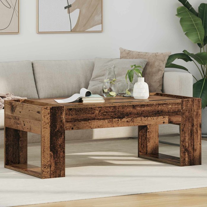 Mesa de centro, madera antigua, 110 x 50 x 41 cm, madera de ingeniería.