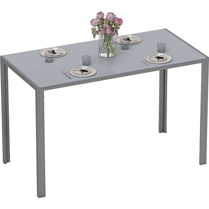 Mesa de comedor rectangular 120x60cm cristal templado 4-6 personas gris