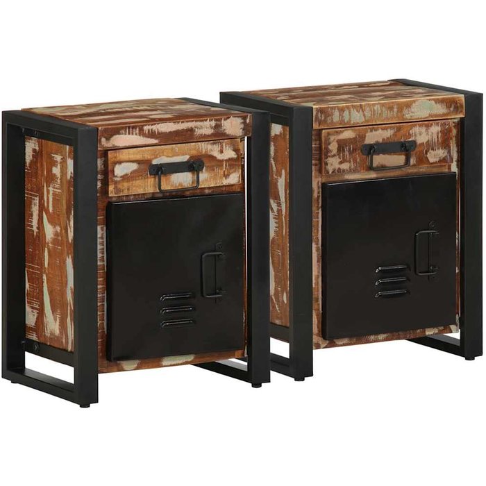 Mesitas de noche 2 uds multicolor madera maciza rugosa mango vidaxl