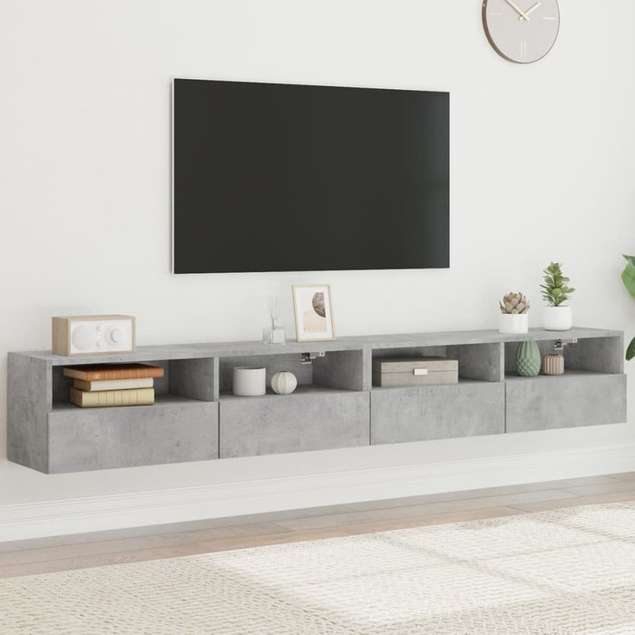 Vidaxl muebles de pared de tv 2 uds madera gris hormigón 100x30x30 cm