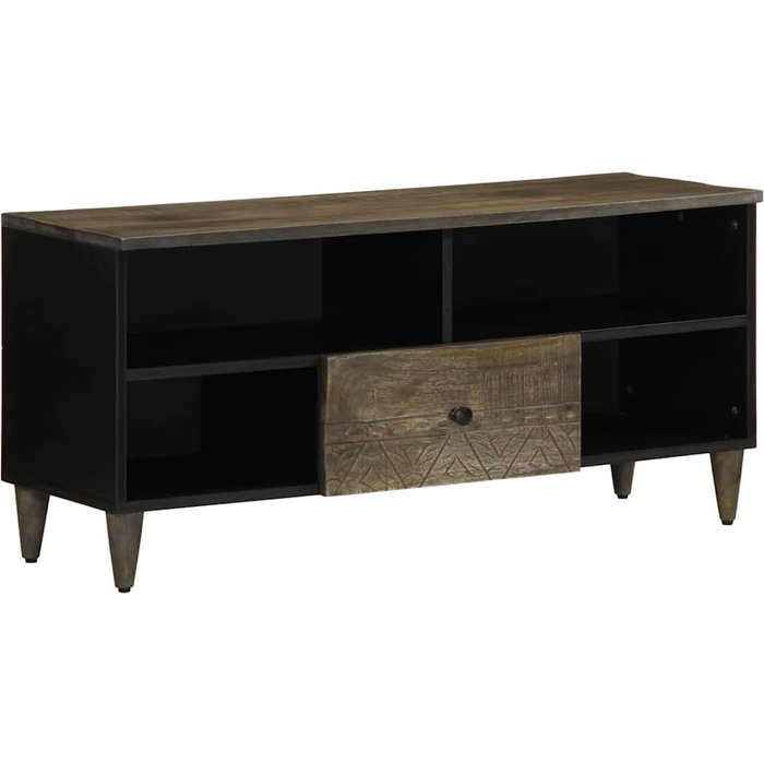 Mueble de tv madera maciza de mango negro 100x33x46 cm