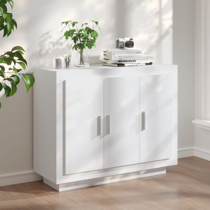 Aparador blanco de 92x35x75 cm, madera de ingeniería.