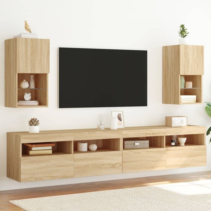 Mueble de tv con luces led, 2 piezas, roble sonoma, 30,5x30x60 cm