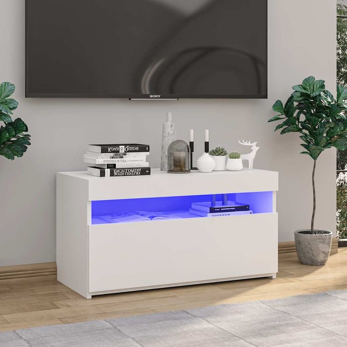 Mueble de tv con luces led, blanco, 75x35x40 cm