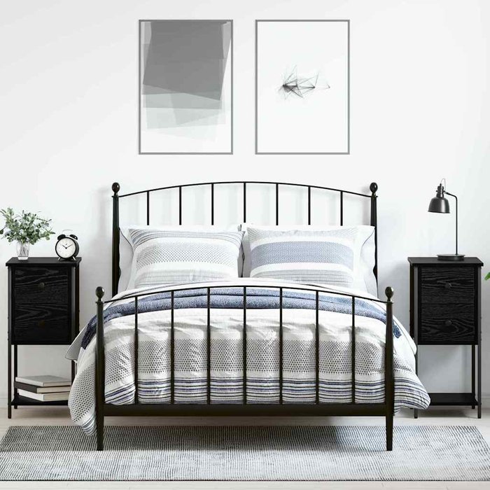 Mesita de noche con cajón, 2 piezas, roble negro, 32 x 42 x 70 cm