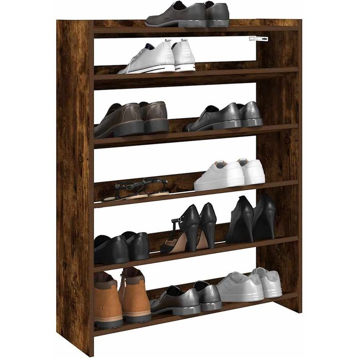 Zapatero de roble ahumado de 80x25x100 cm, fabricado en madera de ingeniería.
