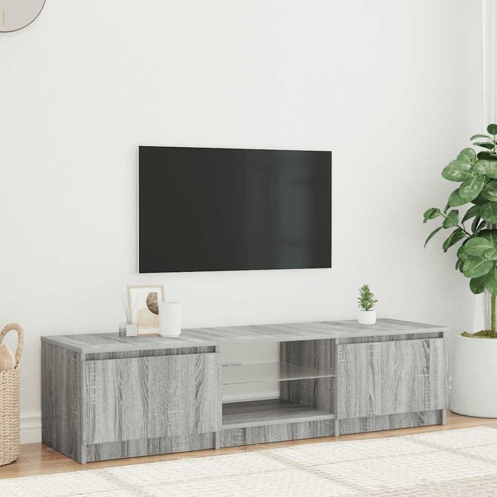 Mueble de tv sonoma con luces led, gris, 140x40x36 cm