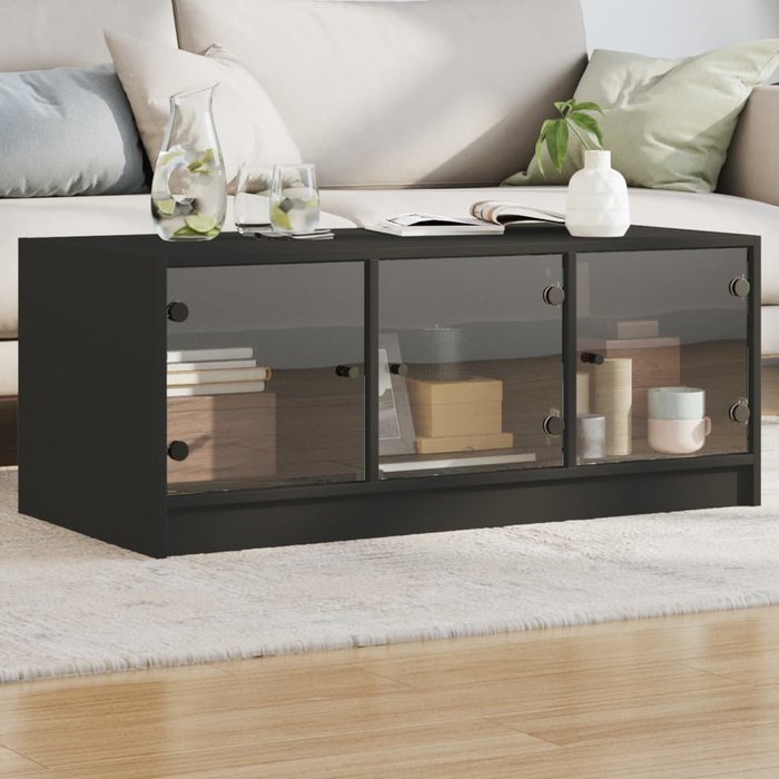 Mesa de centro con puertas de cristal negro 102x50x42 cm