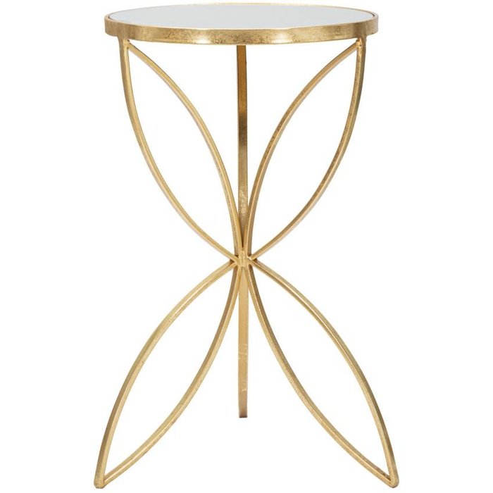 Mesa auxiliar redonda de metal dorado con tablero de espejo ø 35x60 cm