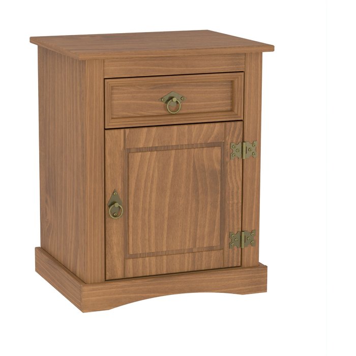 Mesita de noche 1 puerta con 1 cajon rustica de pino 60x48x38 cm