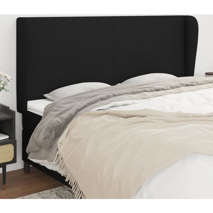 Cabecero con orejas de tela negro 203x23x118/128 cm