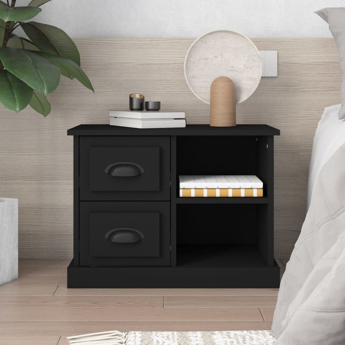 Mesita de noche negra de 60x35,5x45 cm.