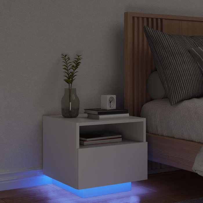 Mesita de noche con luces led blancas, 40x39x37 cm