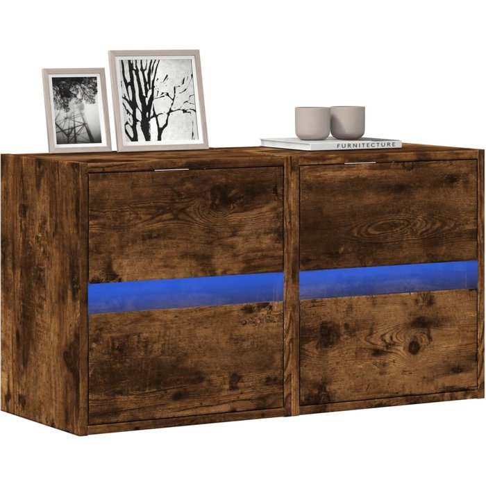 Muebles tv de pared luces led 2 uds roble ahumado 41x31x45 cm vidaxl