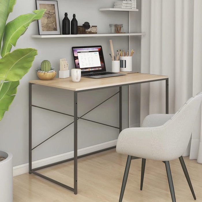 Escritorio de computadora negro y roble 110x60x70cm madera de ingeniería
