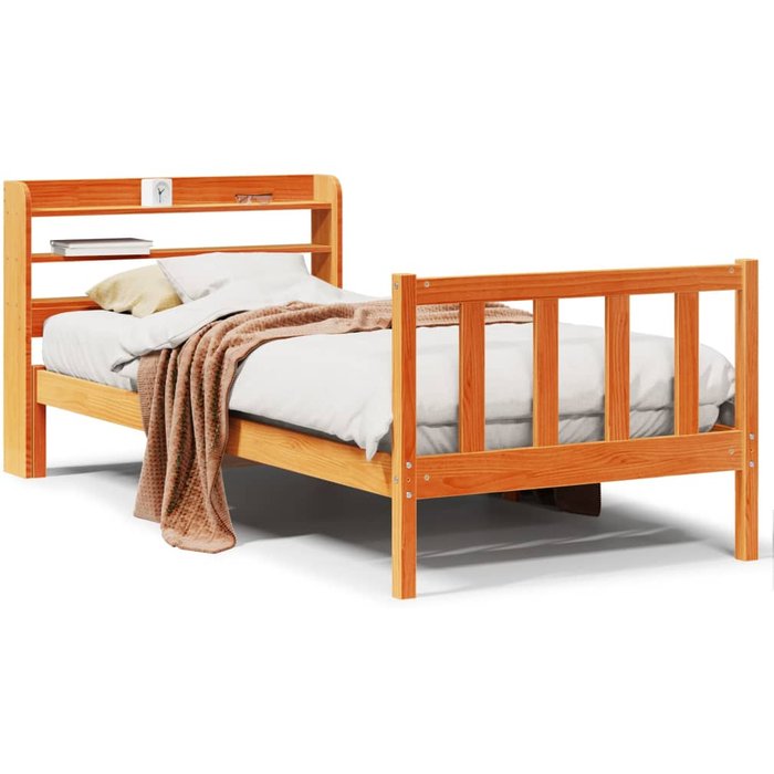 Estructura cama con cabecero madera pino marrón cera 100x200 cm vidaxl