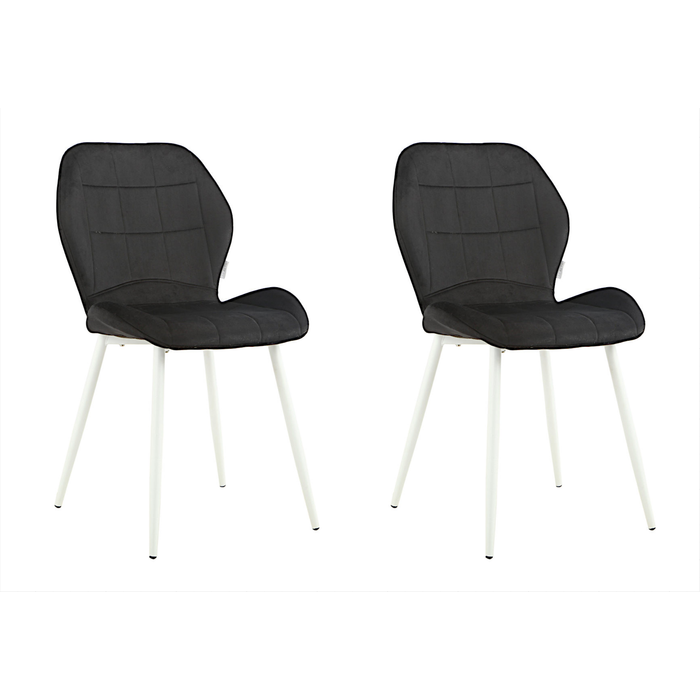 Pack 2 sillas de comedor sally negro tejido velour con patas de metal blanco