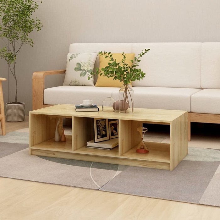 Mesa de centro de 110x50x34 cm, madera maciza de pino.