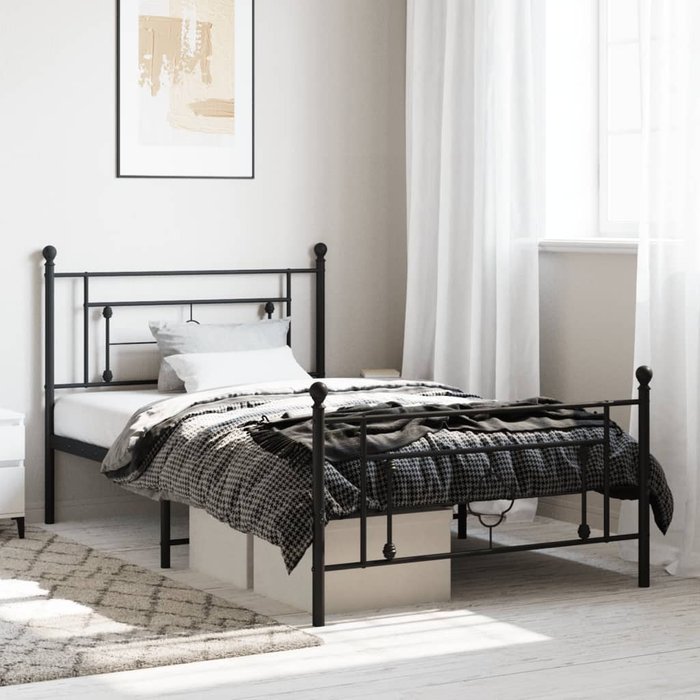 Estructura de cama de metal sin colchón con pie de cama negro 107x203cm
