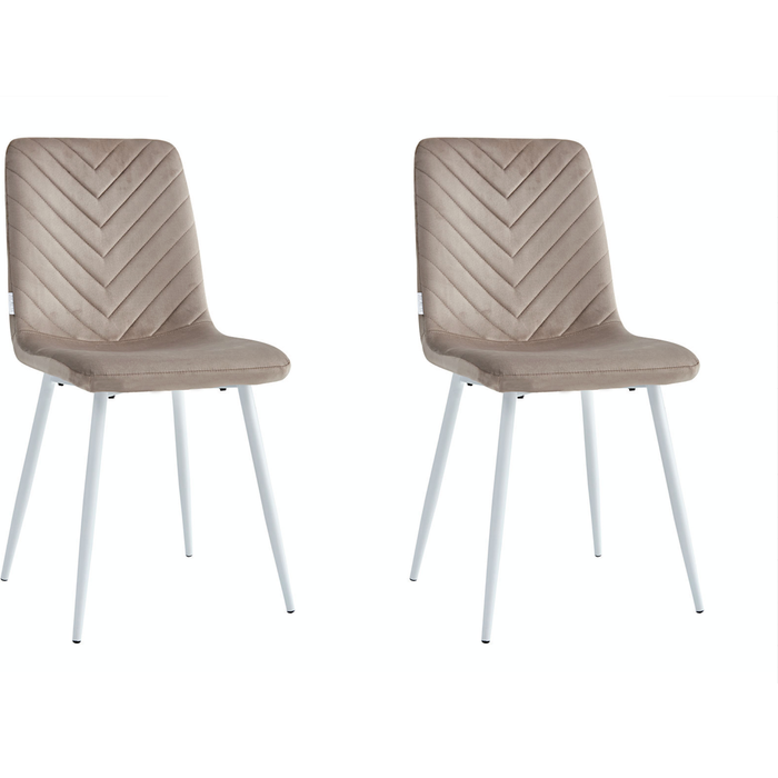 Pack 2 sillas de comedor bianca moca tejido terciopelo con patas de metal blanco