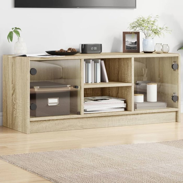 Maison exclusive - mueble de tv con puertas de vidrio roble sonoma 102x37x42 cm